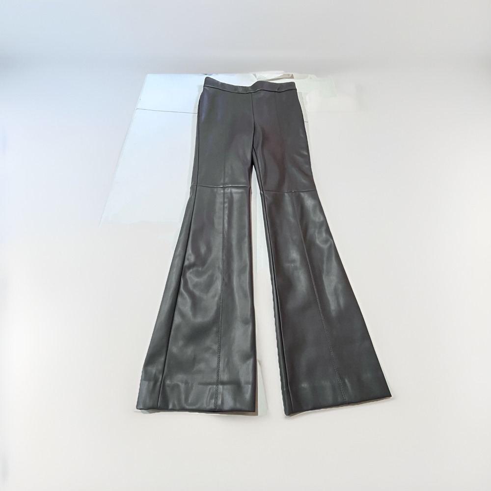 Ann Taylor Sz 2P Gray Faux Leather Flare Pants Side Zip Hippie Business Casual